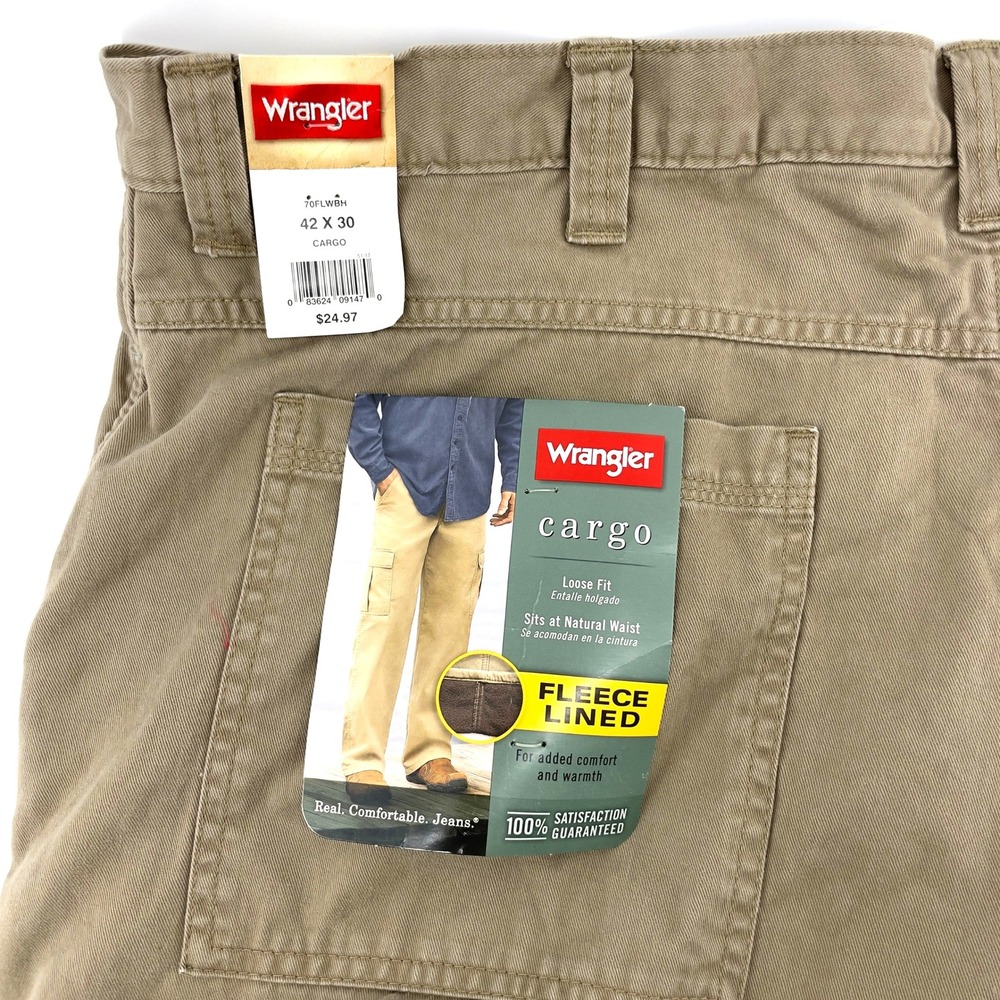 Wrangler Mens Cargo Pants 42x30 Fleece Lined Loose‎ Fit Outdoor Chore Utility